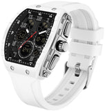 Findtime Designer Watches for Men Unique Rectangle Dial White Wristwatch with Digital Analog Dual Time Display  Punk Cool Design -6157