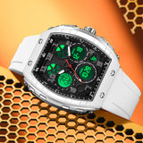 Findtime Designer Watches for Men Unique Rectangle Dial White Wristwatch with Digital Analog Dual Time Display  Punk Cool Design -6157